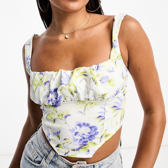 asos design curve floral corset top - Picture 3 of 4